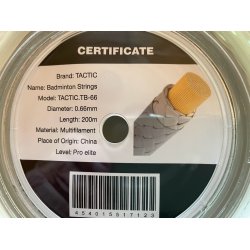 Badminton streng fra Tactic, 200m. - 5 farver - 0,66mm. kan erstatte Yonex ultimax  BG66.